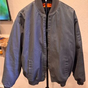 Cintas XXL Men's Grey Bomber Jacket - Classic Casual Coat with Removable Lining